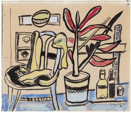 Fernand Léger - Nature morte à la chaise, au pot de fleurs et aux bouteilles