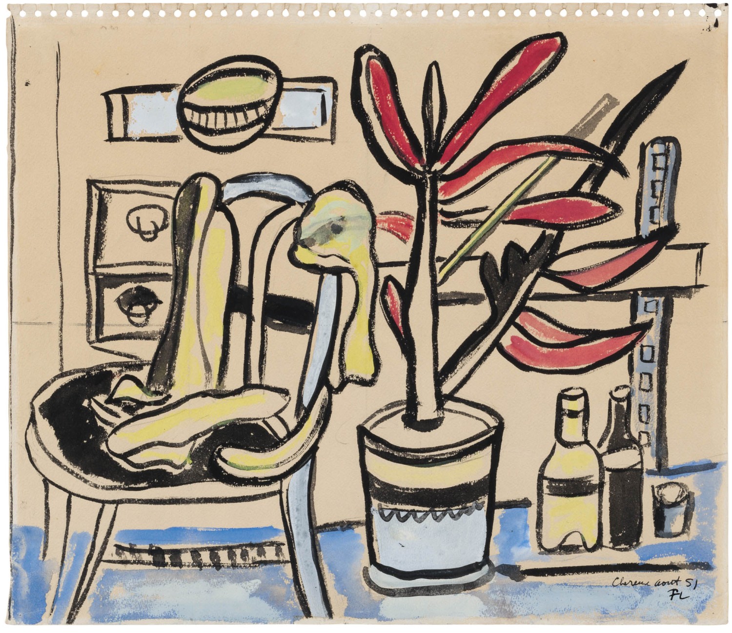 Fernand Léger - Nature morte à la chaise, au pot de fleurs et aux bouteilles