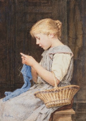 Albert Anker - Strickendes Mädchen