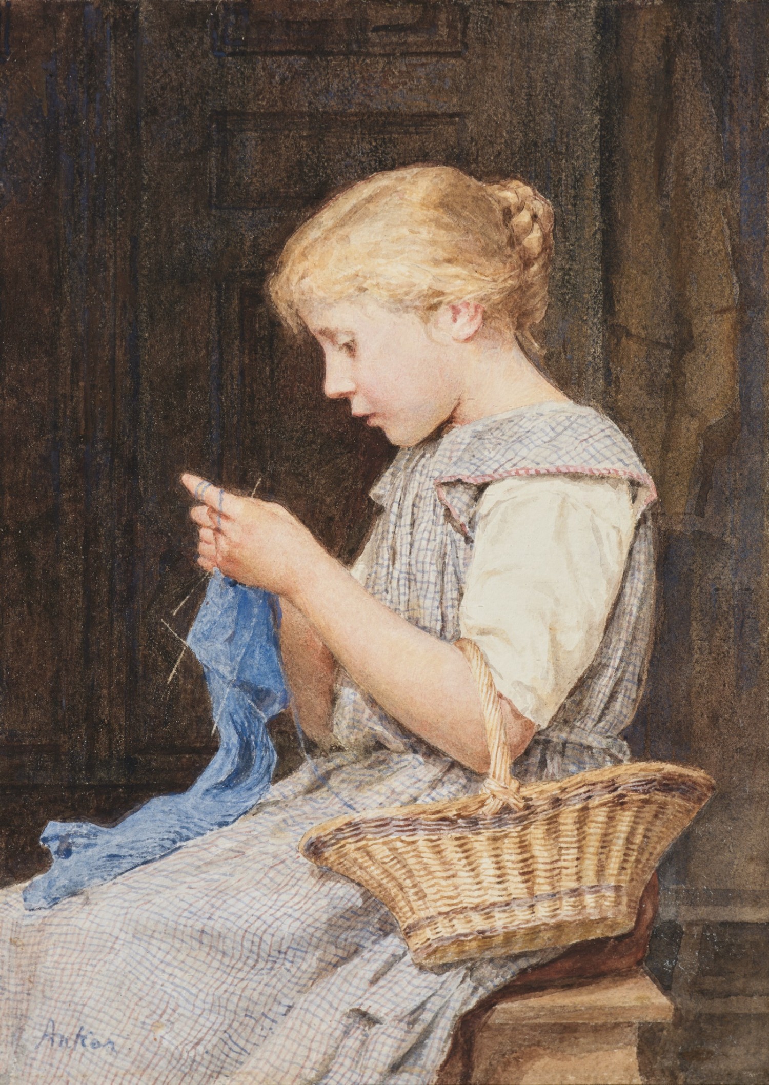 Albert Anker - Strickendes Mädchen