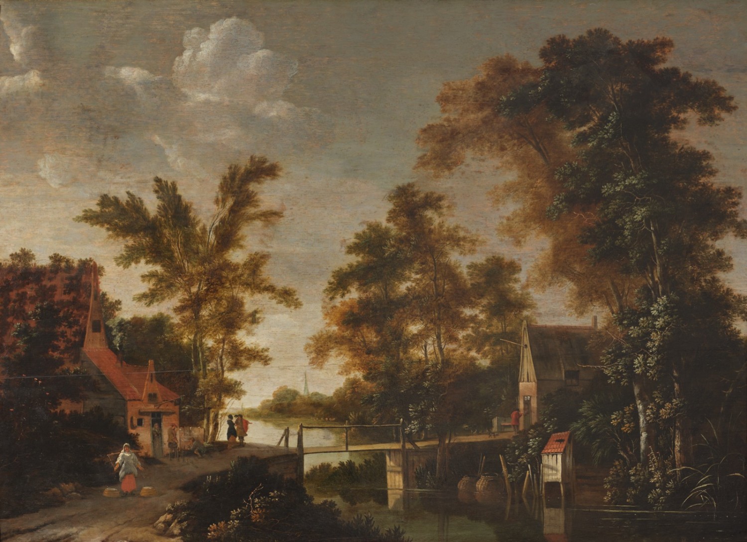 Adriaen Hendriksz Verboom - Dorfszene in Landschaft mit Gewässer