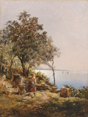 Leontine von Littrow - Seelandschaft mit Figuren