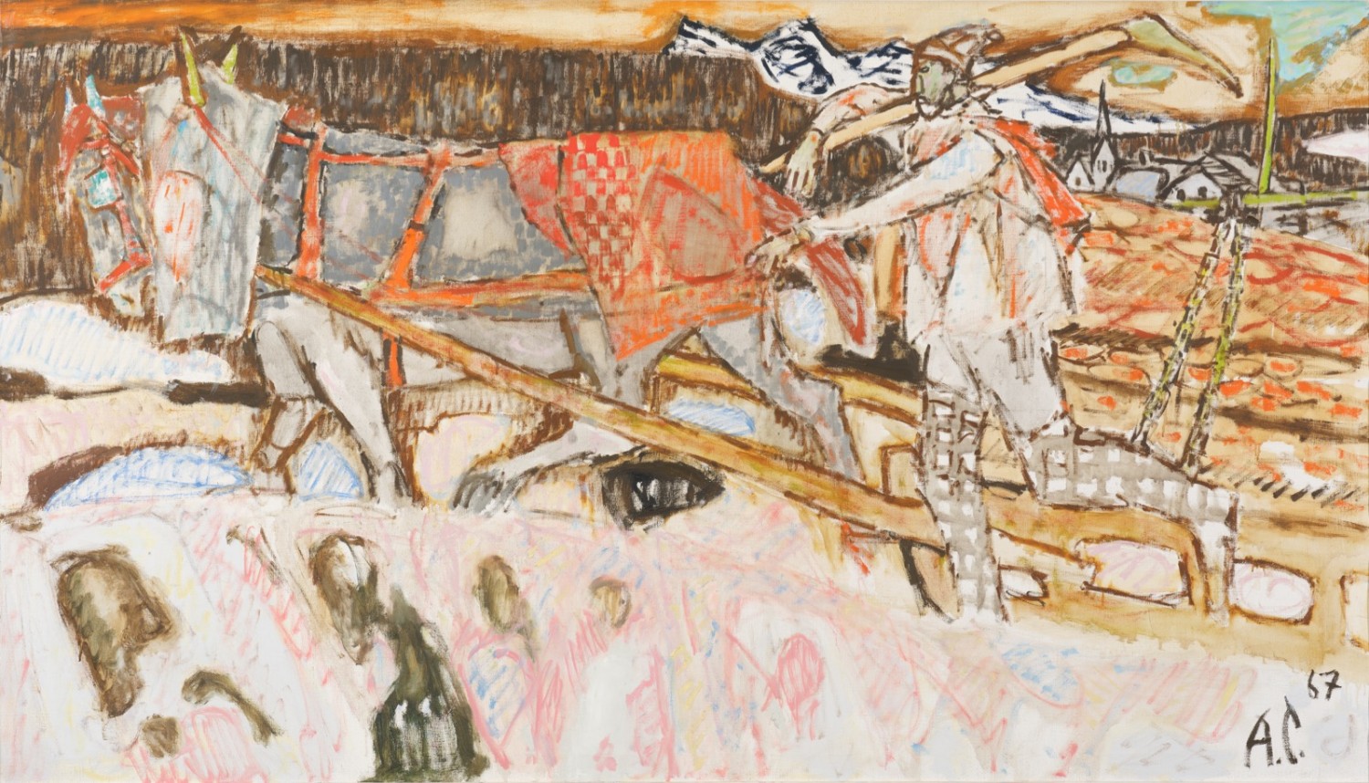 Alois Carigiet - Holzer im Schnee mit Pferd
