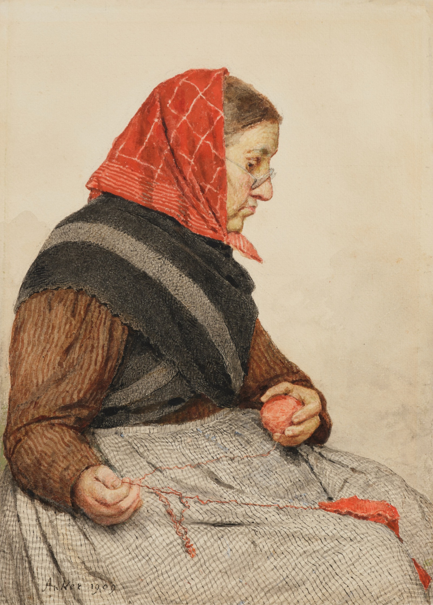 Albert Anker - Strickende Grossmutter